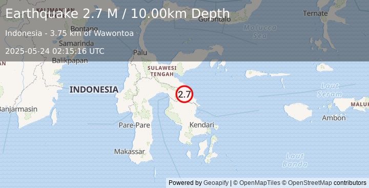 Earthquake Sulawesi, Indonesia (2.7 M) (2025-05-24 02:15:16 UTC)