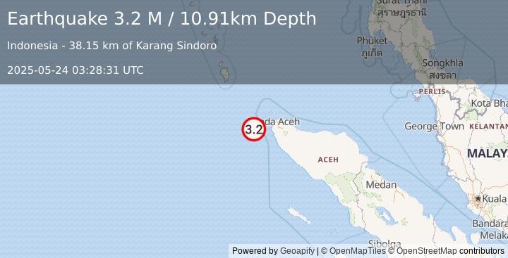 Earthquake Northern Sumatra, Indonesia (3.2 M) (2025-05-24 03:28:31 UTC)