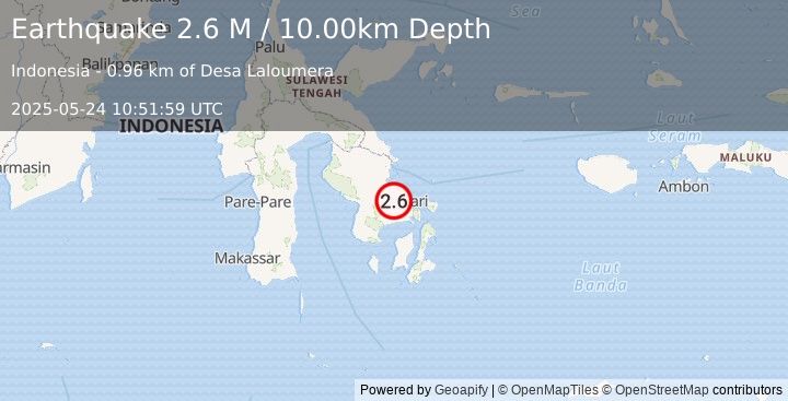 Earthquake Sulawesi, Indonesia (2.6 M) (2025-05-24 10:51:59 UTC)