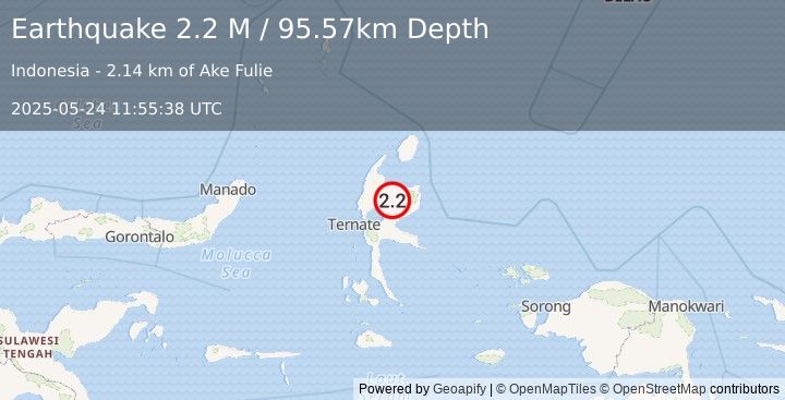 Earthquake Halmahera, Indonesia (2.2 M) (2025-05-24 11:55:38 UTC)