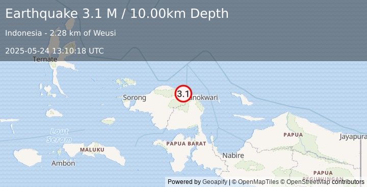 Earthquake West Papua Region, Indonesia (3.1 M) (2025-05-24 13:10:18 UTC)