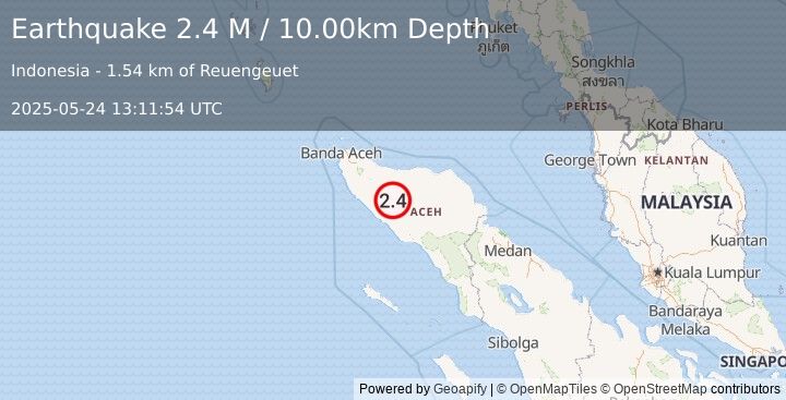 Earthquake Northern Sumatra, Indonesia (2.4 M) (2025-05-24 13:11:54 UTC)