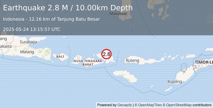 Earthquake Sumbawa Region, Indonesia (2.8 M) (2025-05-24 13:15:57 UTC)