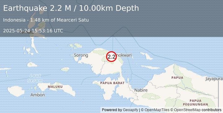 Earthquake West Papua Region, Indonesia (2.2 M) (2025-05-24 15:53:16 UTC)