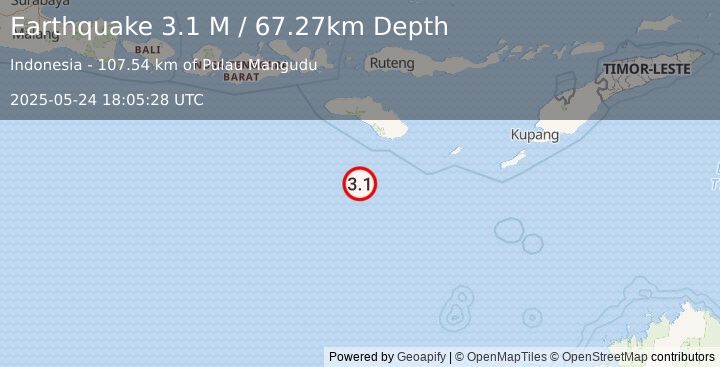 Earthquake South of Sumba, Indonesia (3.1 M) (2025-05-24 18:05:28 UTC)
