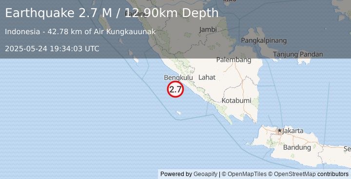 Earthquake Southern Sumatra, Indonesia (2.7 M) (2025-05-24 19:34:03 UTC)