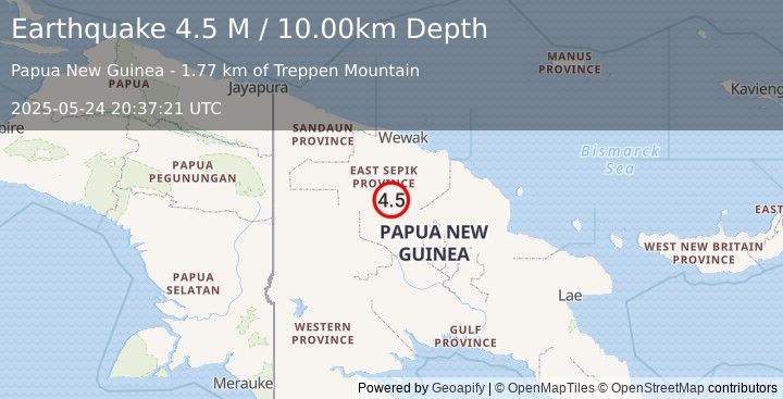 Earthquake New Guinea, Papua New Guinea (4.5 M) (2025-05-24 20:37:21 UTC)