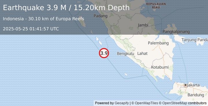 Earthquake Southern Sumatra, Indonesia (3.9 M) (2025-05-25 01:41:57 UTC)