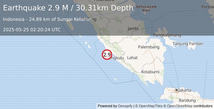 Earthquake Southern Sumatra, Indonesia (2.9 M) (2025-05-25 02:20:24 UTC)