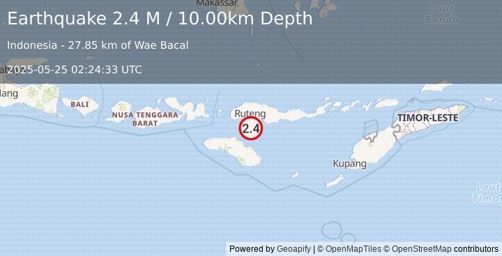 Earthquake Sumba Region, Indonesia (2.4 M) (2025-05-25 02:24:33 UTC)