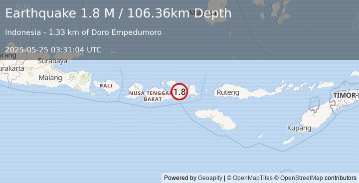 Earthquake Sumbawa Region, Indonesia (1.8 M) (2025-05-25 03:31:04 UTC)