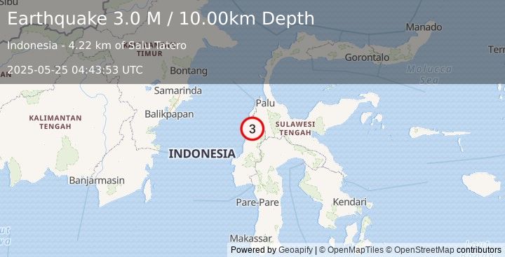 Earthquake Sulawesi, Indonesia (3.0 M) (2025-05-25 04:43:53 UTC)