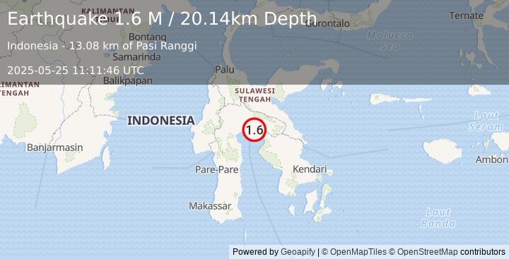 Earthquake Sulawesi, Indonesia (1.6 M) (2025-05-25 11:11:47 UTC)
