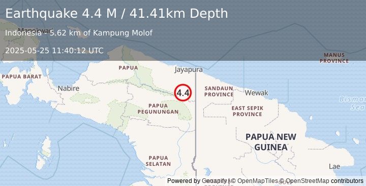 Earthquake West Papua, Indonesia (4.6 M) (2025-05-25 11:40:14 UTC)