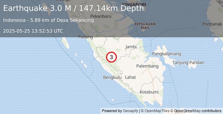 Earthquake Southern Sumatra, Indonesia (3.5 M) (2025-05-25 13:52:49 UTC)