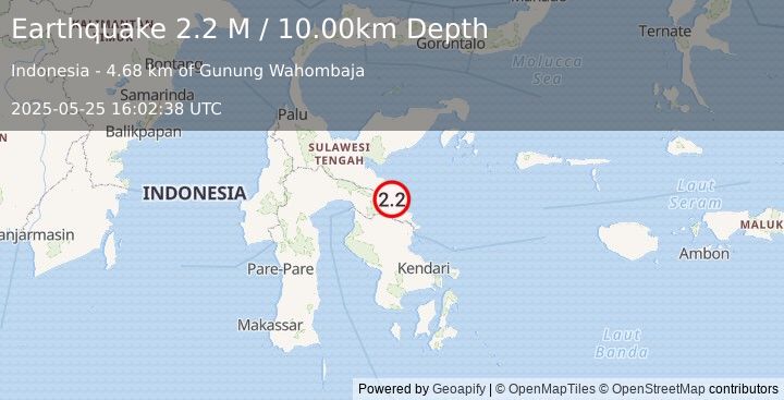 Earthquake Sulawesi, Indonesia (2.2 M) (2025-05-25 16:02:38 UTC)