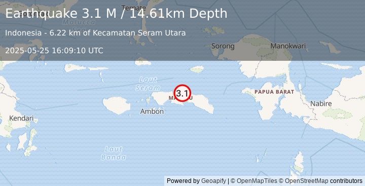 Earthquake Seram, Indonesia (3.1 M) (2025-05-25 16:09:10 UTC)