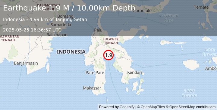Earthquake Sulawesi, Indonesia (1.9 M) (2025-05-25 16:36:57 UTC)