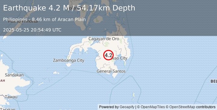 Earthquake Mindanao, Philippines (4.2 M) (2025-05-25 20:54:49 UTC)
