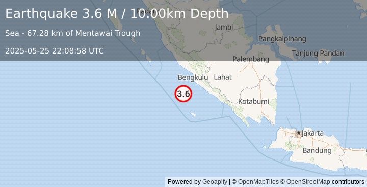 Earthquake Southern Sumatra, Indonesia (3.7 M) (2025-05-25 22:08:59 UTC)