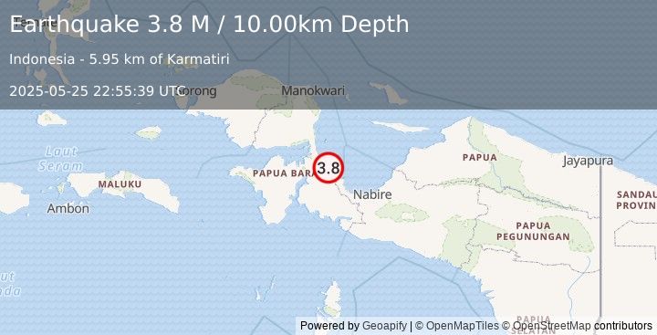 Earthquake West Papua Region, Indonesia (3.8 M) (2025-05-25 22:55:39 UTC)