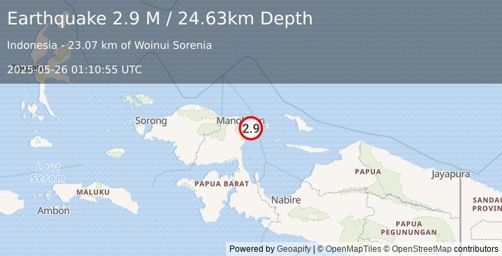 Earthquake West Papua Region, Indonesia (2.9 M) (2025-05-26 01:10:55 UTC)