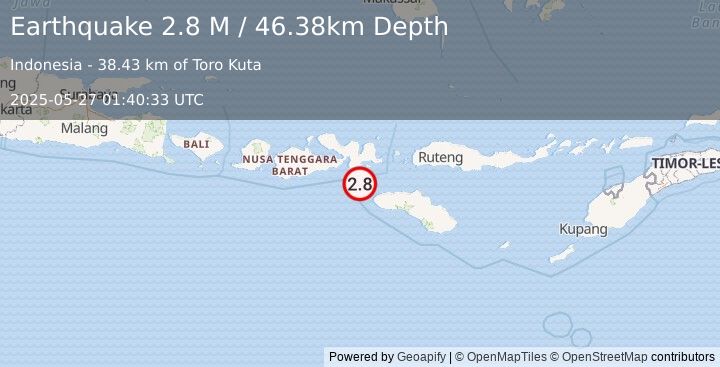 Earthquake Sumbawa Region, Indonesia (2.8 M) (2025-05-27 01:40:33 UTC)