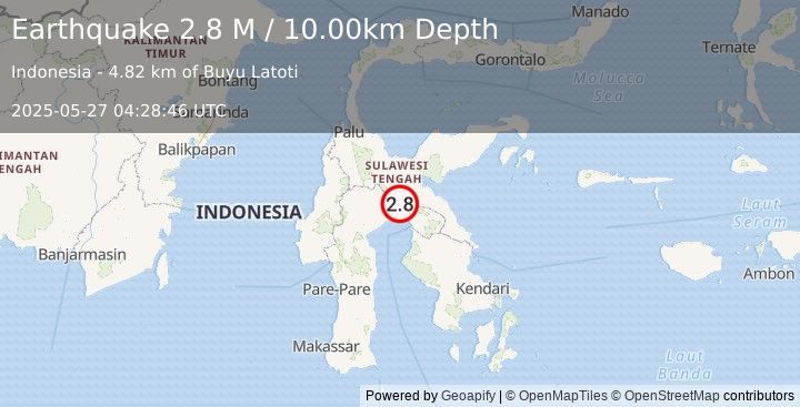 Earthquake Sulawesi, Indonesia (2.8 M) (2025-05-27 04:28:46 UTC)