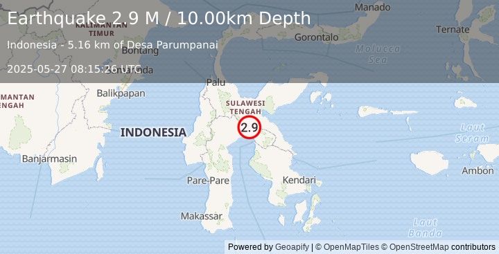 Earthquake Sulawesi, Indonesia (2.9 M) (2025-05-27 08:15:26 UTC)