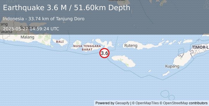Earthquake Sumbawa Region, Indonesia (3.6 M) (2025-05-27 14:59:24 UTC)