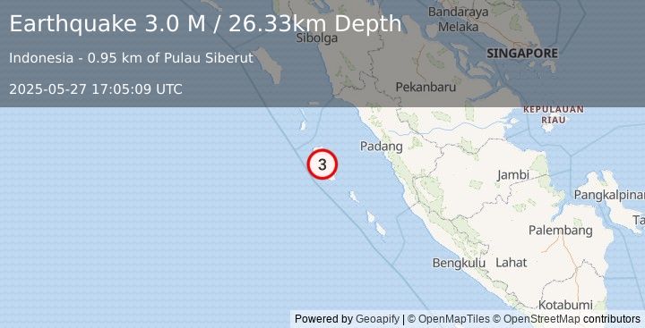 Earthquake Southern Sumatra, Indonesia (3.0 M) (2025-05-27 17:05:09 UTC)