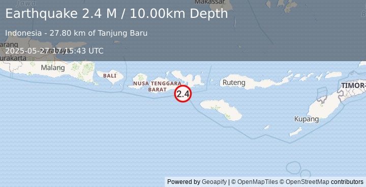 Earthquake Sumbawa Region, Indonesia (2.4 M) (2025-05-27 17:15:43 UTC)