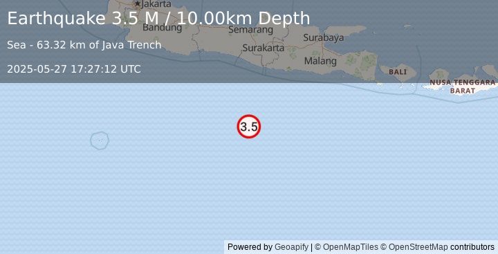 Earthquake South of Java, Indonesia (3.5 M) (2025-05-27 17:27:12 UTC)