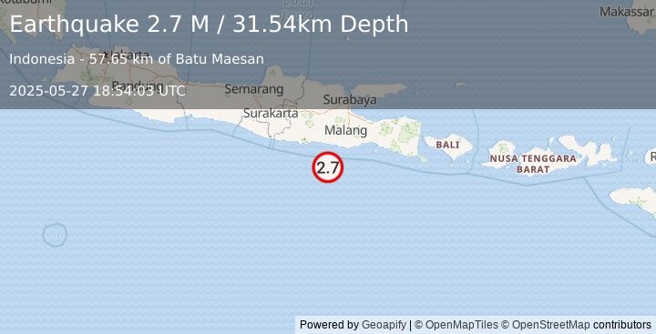 Earthquake Java, Indonesia (2.7 M) (2025-05-27 18:54:03 UTC)