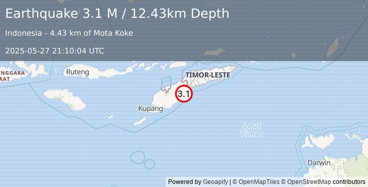 Earthquake Timor Region (3.1 M) (2025-05-27 21:10:04 UTC)