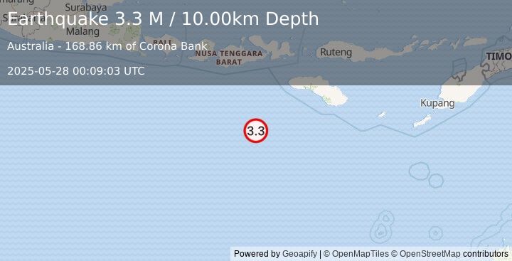 Earthquake South of Sumbawa, Indonesia (3.3 M) (2025-05-28 00:09:03 UTC)
