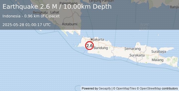 Earthquake Java, Indonesia (2.6 M) (2025-05-28 01:00:17 UTC)