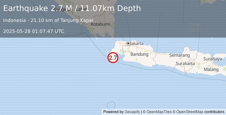 Earthquake Java, Indonesia (2.7 M) (2025-05-28 01:07:47 UTC)