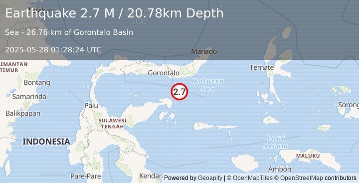 Earthquake Minahassa Peninsula, Sulawesi (2.7 M) (2025-05-28 01:28:24 UTC)