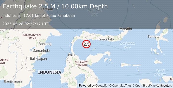 Earthquake Minahassa Peninsula, Sulawesi (2.5 M) (2025-05-28 02:57:17 UTC)