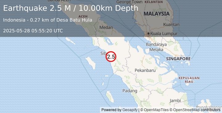 Earthquake Northern Sumatra, Indonesia (2.5 M) (2025-05-28 05:55:20 UTC)
