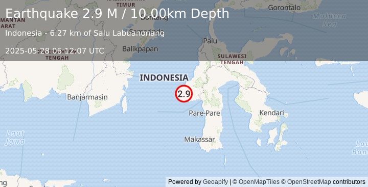 Earthquake Sulawesi, Indonesia (2.9 M) (2025-05-28 06:12:07 UTC)