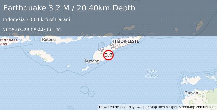 Earthquake Timor Region (3.2 M) (2025-05-28 08:44:09 UTC)
