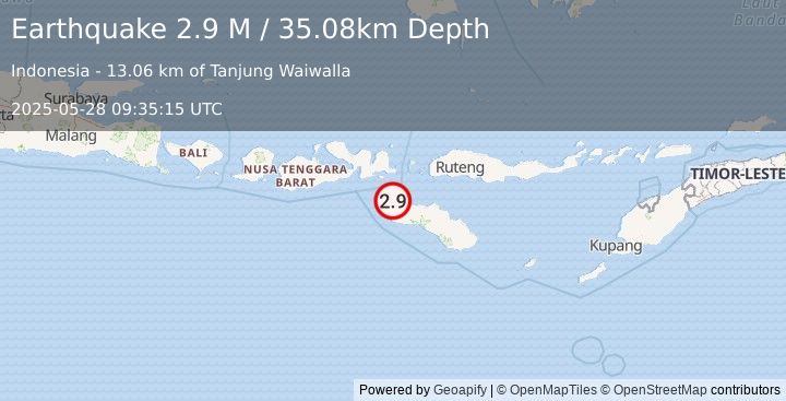 Earthquake Sumba Region, Indonesia (2.9 M) (2025-05-28 09:35:15 UTC)