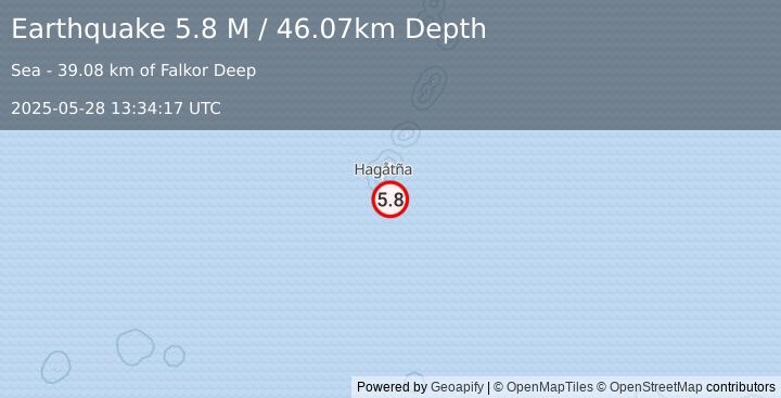 Earthquake South of Mariana Islands (5.8 M) (2025-05-28 13:34:17 UTC)