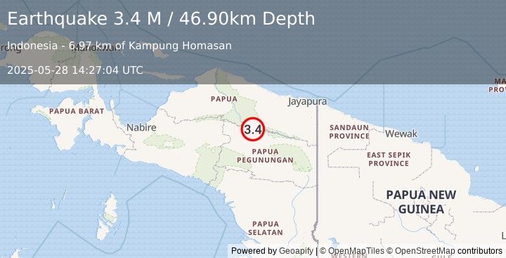Earthquake West Papua, Indonesia (3.4 M) (2025-05-28 14:27:04 UTC)