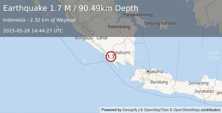 Earthquake Southern Sumatra, Indonesia (1.7 M) (2025-05-28 14:44:27 UTC)