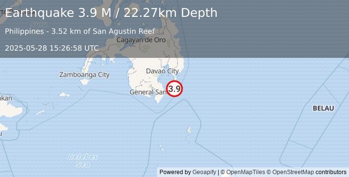 Earthquake Mindanao, Philippines (3.9 M) (2025-05-28 15:26:58 UTC)