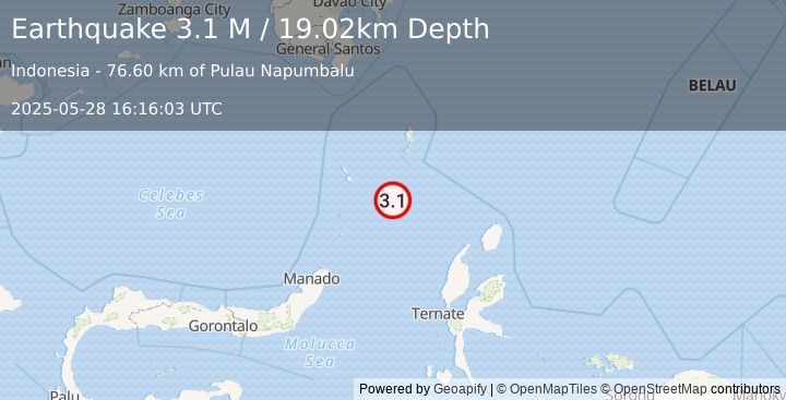 Earthquake Talaud Islands, Indonesia (3.1 M) (2025-05-28 16:16:03 UTC)