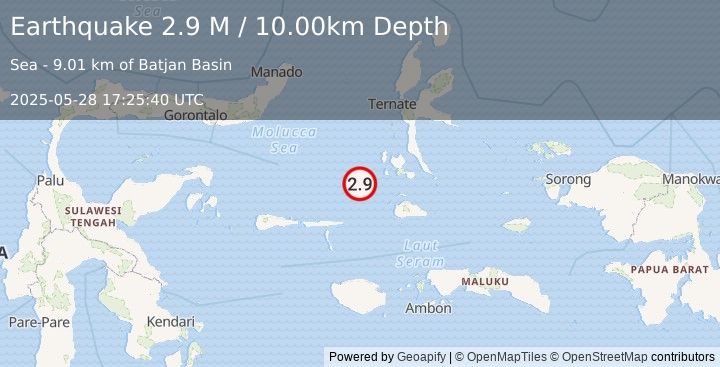 Earthquake Southern Molucca Sea (2.9 M) (2025-05-28 17:25:42 UTC)